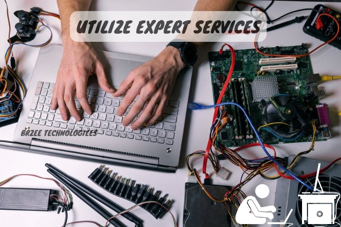 Access top-tier computer maintenance and repair with BrZee Technologiees' expert services in Gandhipuram, Coimbatore, showcasing skilled hands at work amidst an array of computer components and diagnostic tools, emphasizing precision and attention to detail