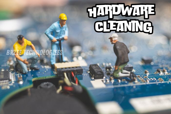 Miniature technicians on a circuit board representing the detailed hardware cleaning services offered by BrZee Technologiees in Gandhipuram, Coimbatore, emphasizing our meticulous approach to maintaining your electronics in optimal condition