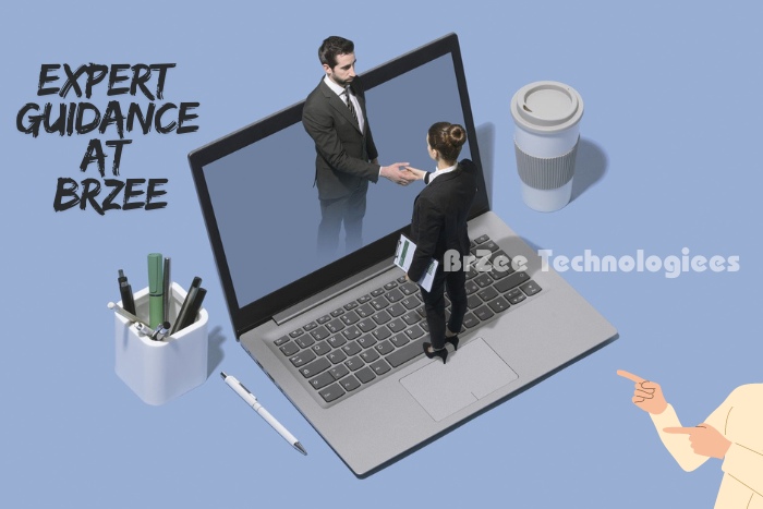 Professional experts providing personalized tech guidance at BrZee Technologiees in Gandhipuram, Coimbatore, illustrated by a business handshake emerging from a laptop screen, symbolizing our commitment to exceptional customer support and advice