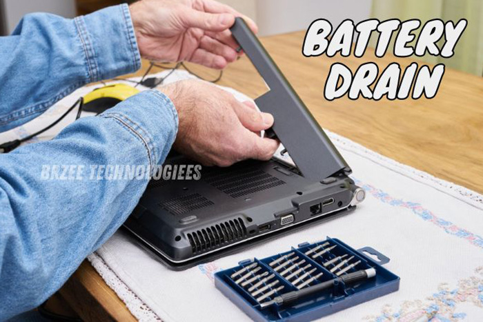 Technician at BrZee Technologiees in Gandhipuram, Coimbatore, addressing laptop battery drain issues by expertly replacing a battery, highlighting our specialized services in extending the life of your electronic devices