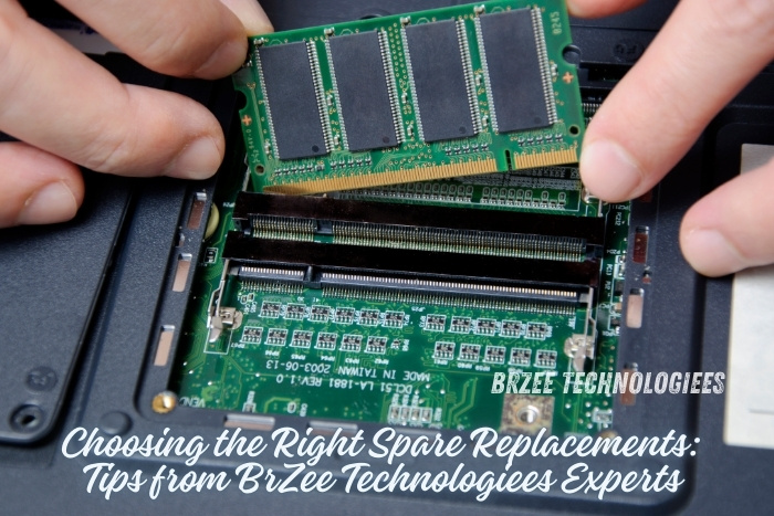 Technician installing RAM in a laptop for reliable performance. BrZee Technologiees offers expert tips on choosing the right spare replacements in Gandhipuram, Coimbatore