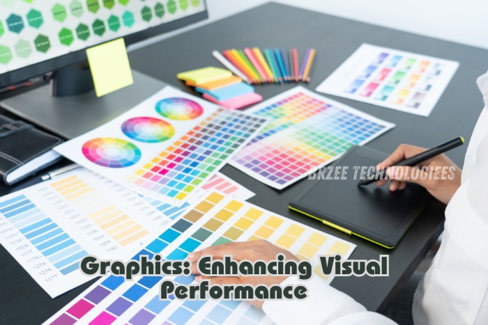 Close-up of a professional working on graphic design with color swatches and a digital tablet. Enhance your visual performance with top-quality graphics solutions from BrZee Technologiees in Gandhipuram, Coimbatore